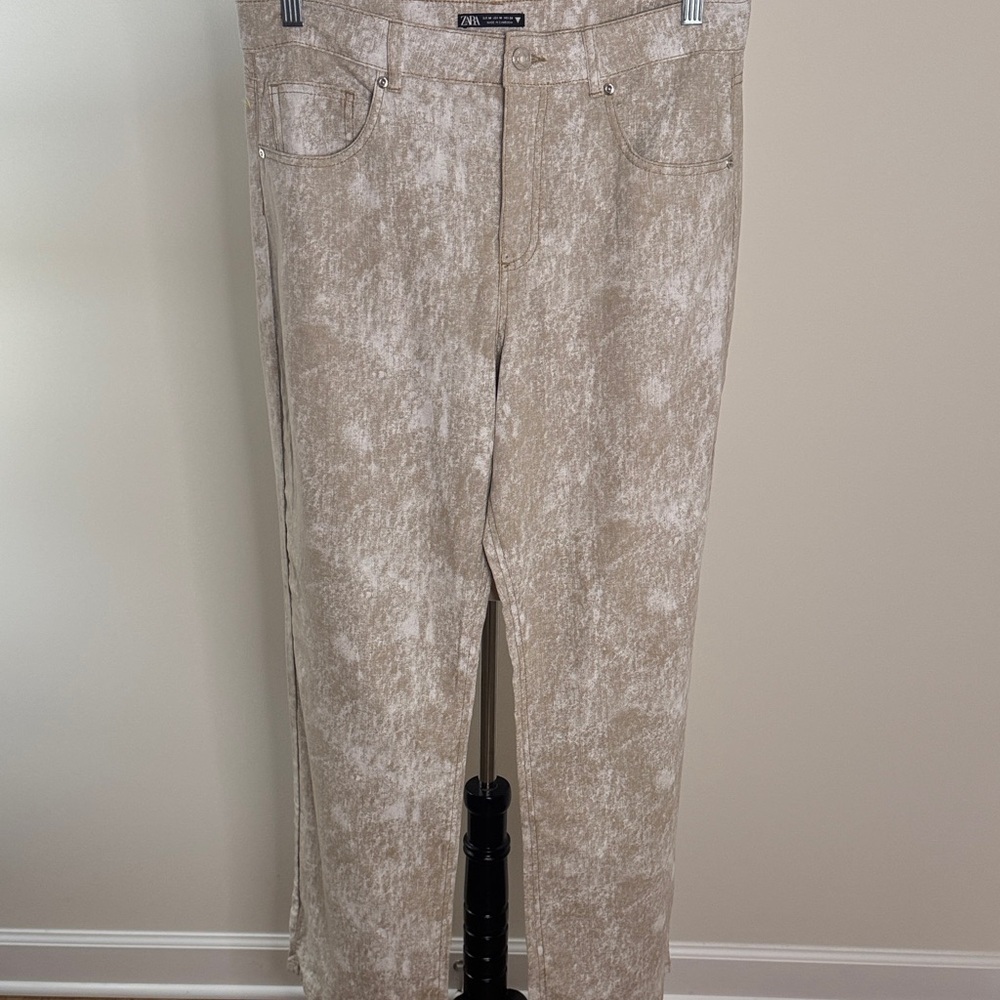 Zara Women's Beige Straight Leg Linen Jeans